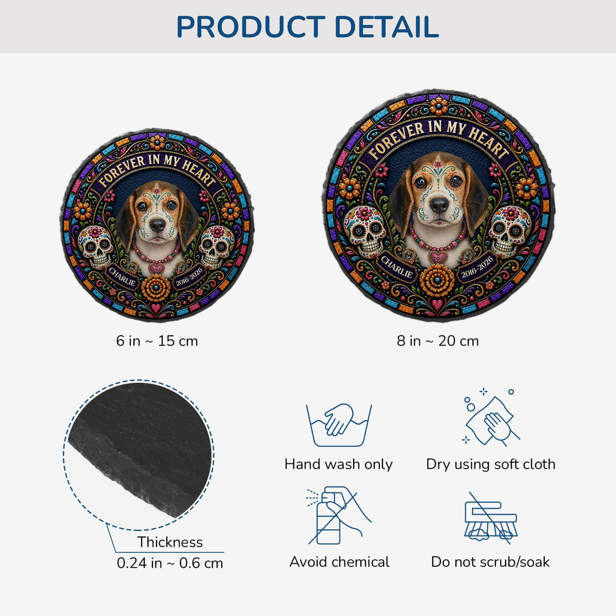 Personalized Forever in My Heart Cat Photo Memorial Garden Stone - Day of the Dead Gifts