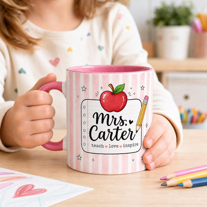 Personalized Teacher Mug with Name, Custom Striped Teacher Coffee Cup, Teacher Appreciation Gift, Back to School Gift, Custom Apple Mug vbmg.jpg