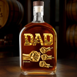 Dad The Man The Myth The Legend - Personalized Whiskey Bottle Fist Bump Daddy , Custom Whiskey Bottle with Kids Name, Gifts for Dad, Daddy, Grandpa, Husband On Fathers Days