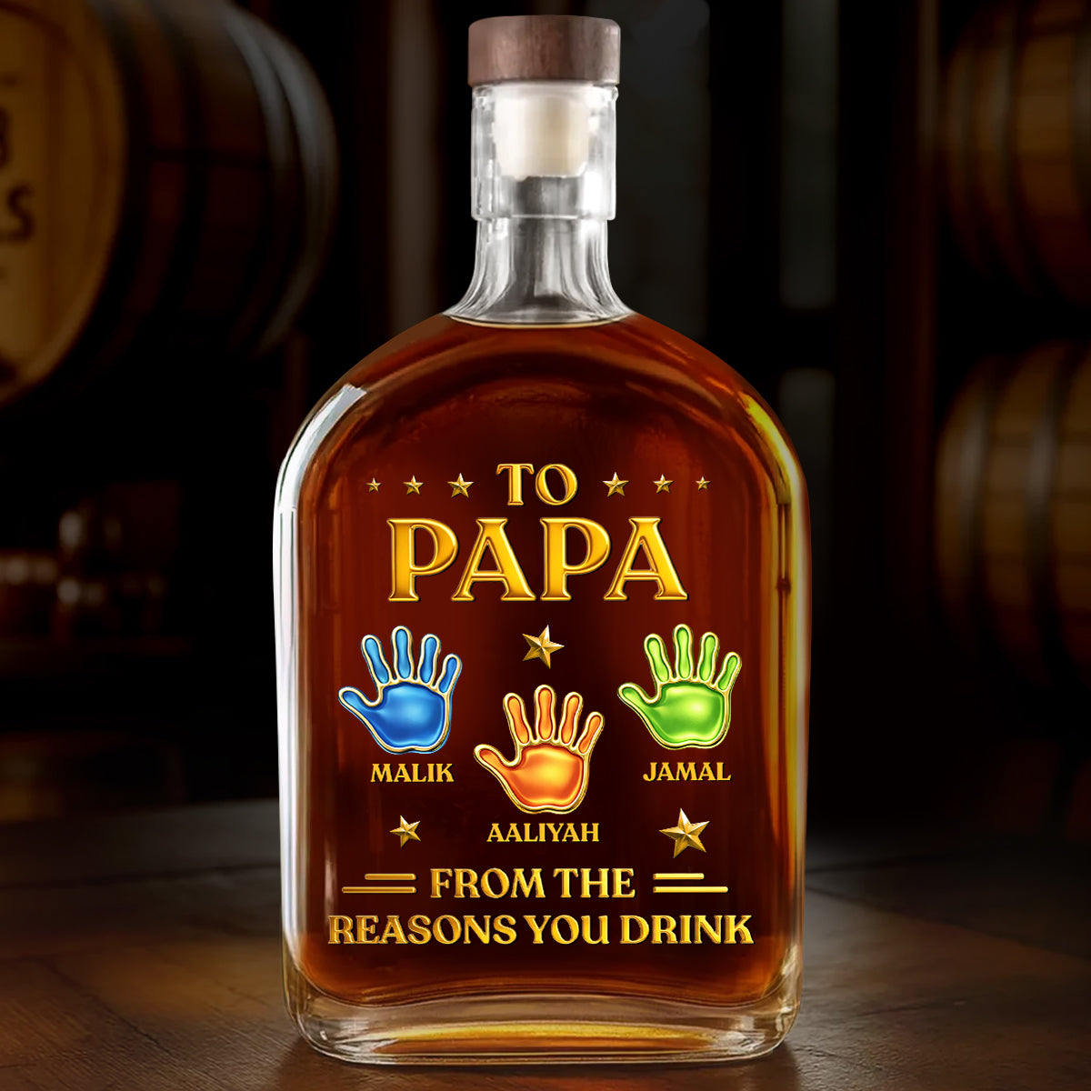 From The Reason You Drink Hand Prints - Personalized Whiskey Bottle - Father's Day, Gift For Dad, Grandpa
