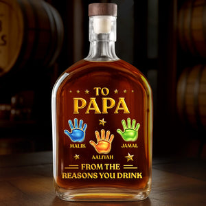 From The Reason You Drink Hand Prints - Personalized Whiskey Bottle - Father's Day, Gift For Dad, Grandpa