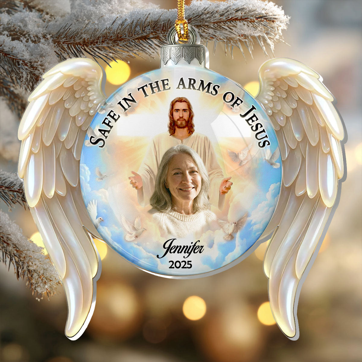 Safe In The Arms Of Jesus - Personalized 1-Layer Acrylic Ornament