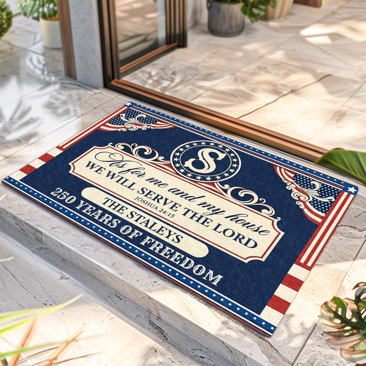As For Me And My House We Will Serve The Lord | 250th Anniversary Personalized Doormat