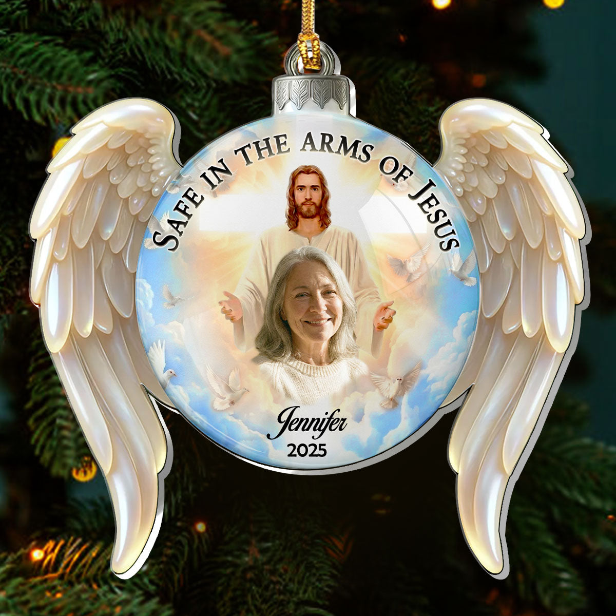 Safe In The Arms Of Jesus - Personalized 1-Layer Acrylic Ornament