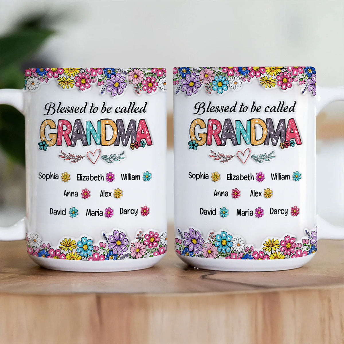 Blessed Nana Spring Flowers | Personalized Ceramic Coffee Mug
