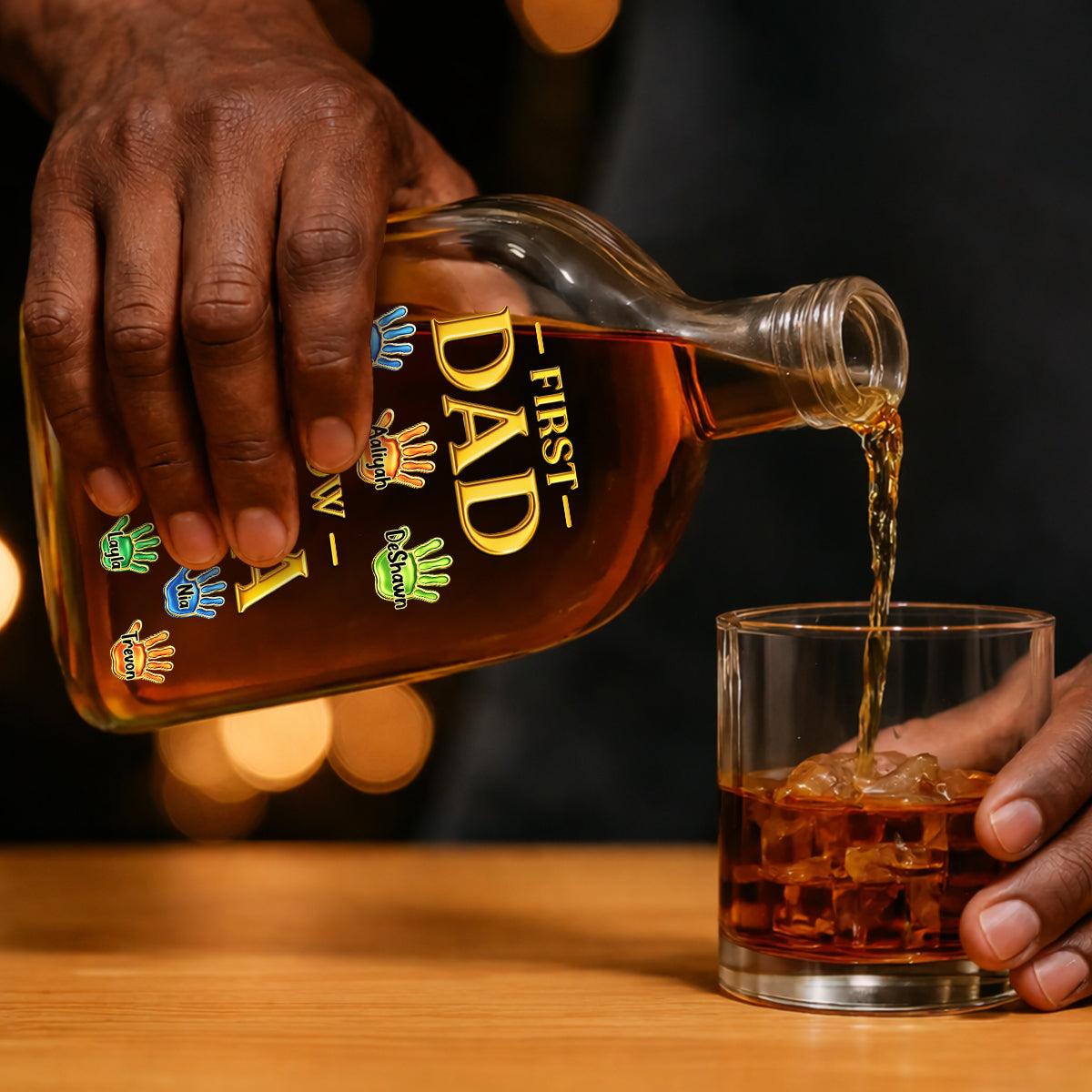 First Dad Now PaPa - Personalized Whiskey Bottle Custom Whiskey Bottle with Kids Name, Gifts for Dad, Daddy, Grandpa, Husband On Fathers Days