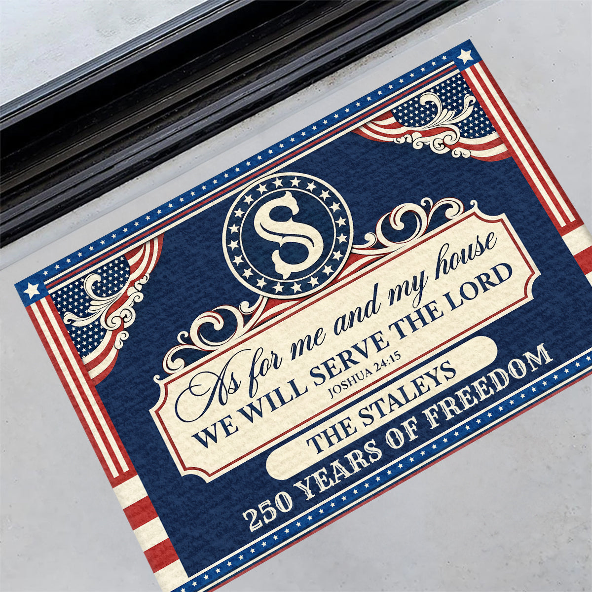 As For Me And My House We Will Serve The Lord | 250th Anniversary Personalized Doormat