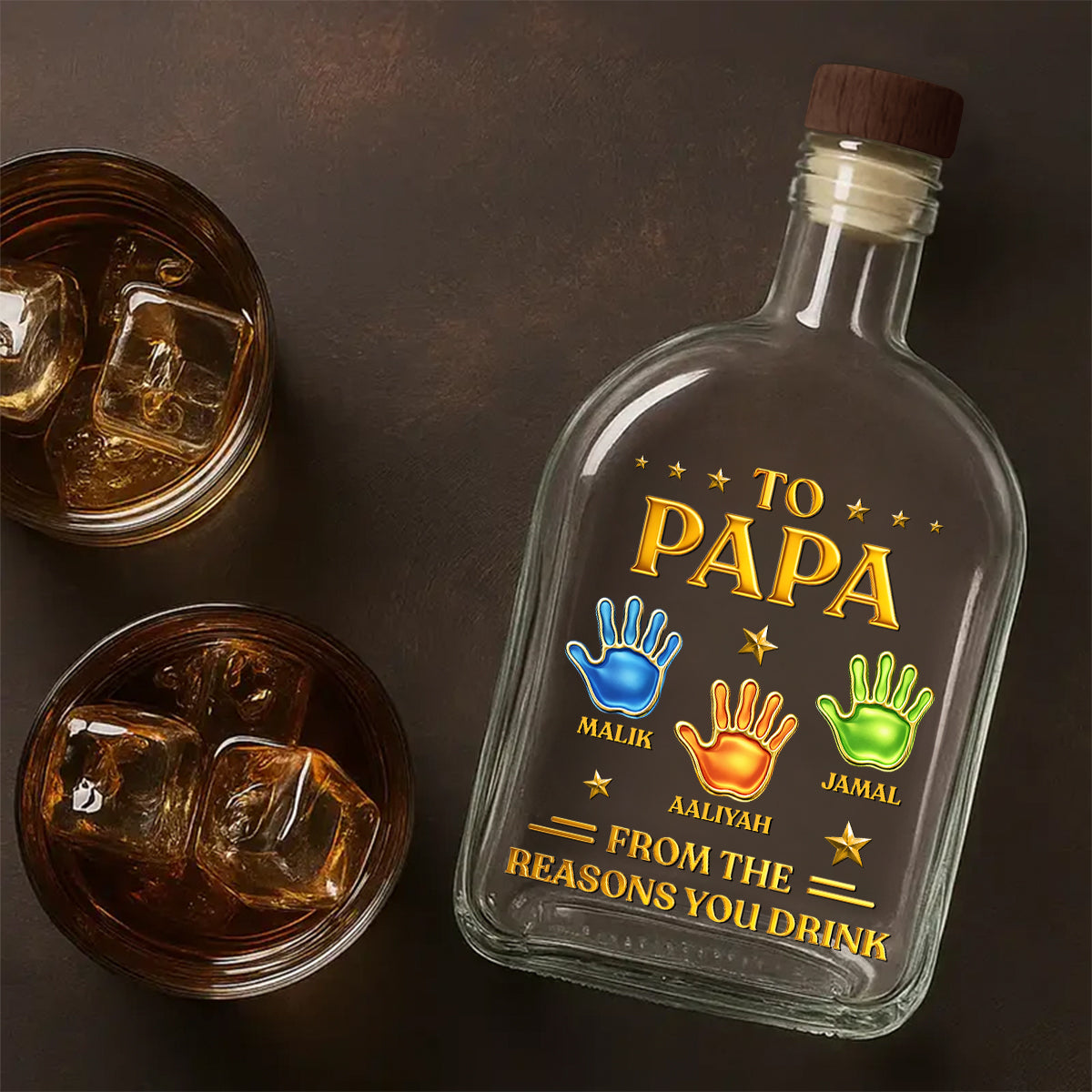 From The Reason You Drink Hand Prints - Personalized Whiskey Bottle - Father's Day, Gift For Dad, Grandpa