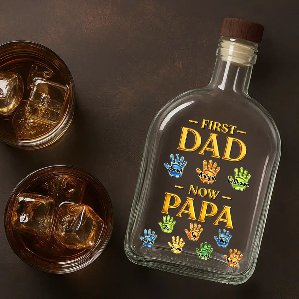 First Dad Now PaPa - Personalized Whiskey Bottle Custom Whiskey Bottle with Kids Name, Gifts for Dad, Daddy, Grandpa, Husband On Fathers Days