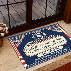 As For Me And My House We Will Serve The Lord | 250th Anniversary Personalized Doormat