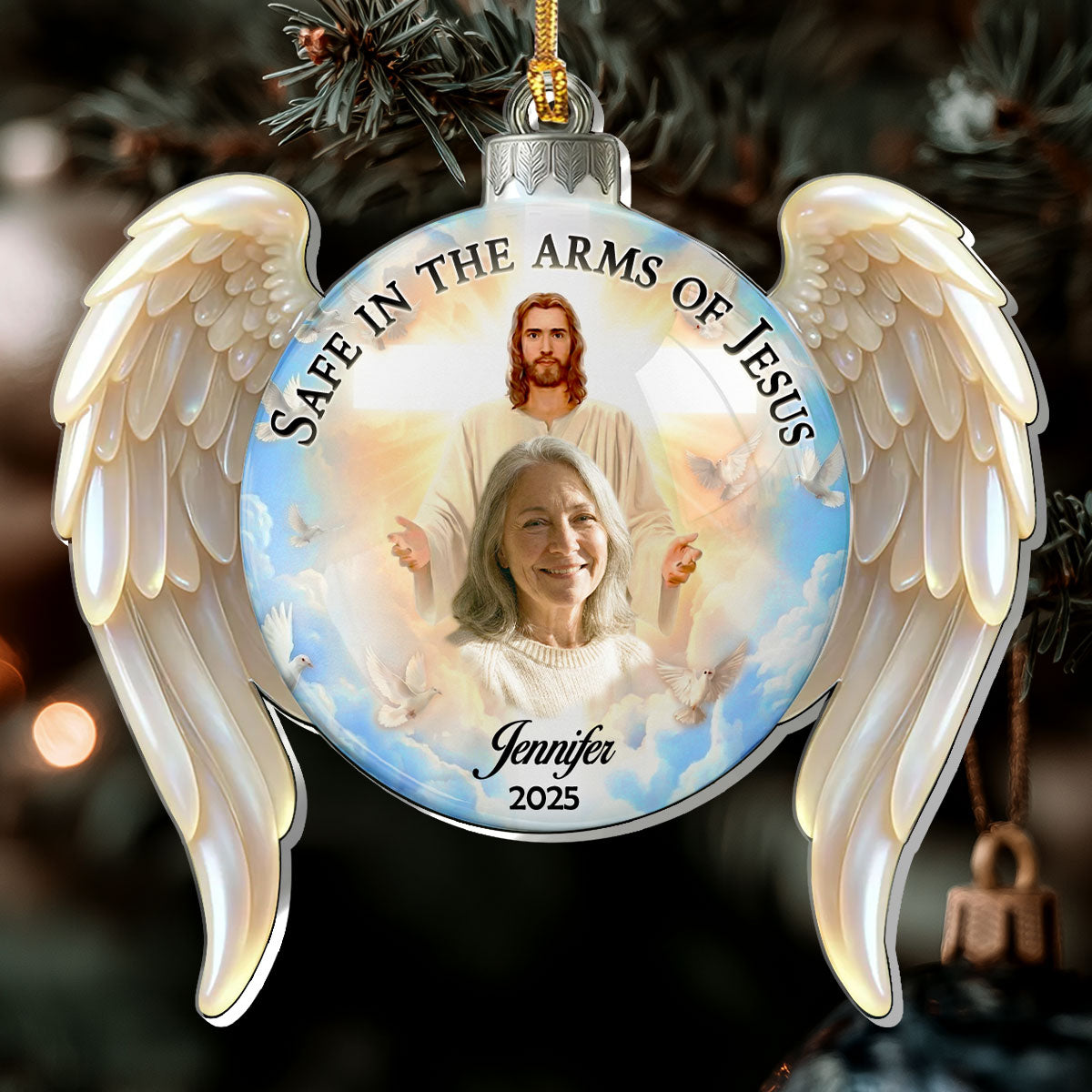 Safe In The Arms Of Jesus - Personalized 1-Layer Acrylic Ornament