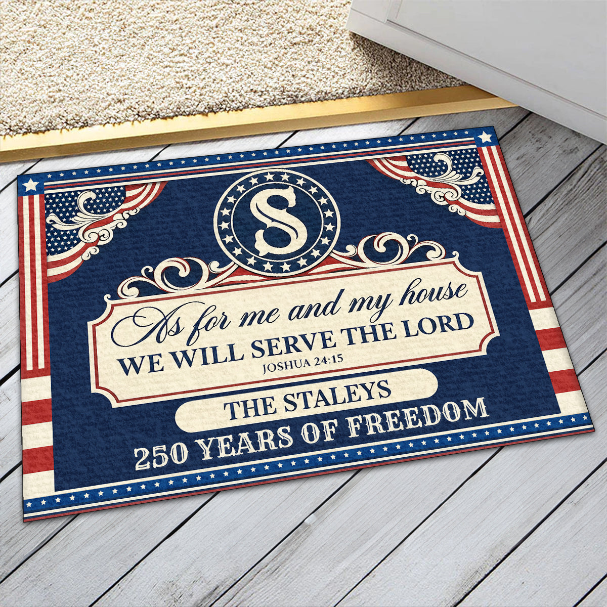 As For Me And My House We Will Serve The Lord | 250th Anniversary Personalized Doormat