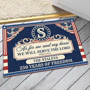 As For Me And My House We Will Serve The Lord | 250th Anniversary Personalized Doormat