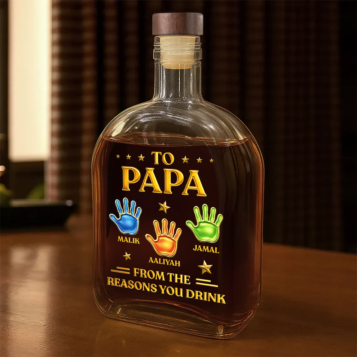 From The Reason You Drink Hand Prints - Personalized Whiskey Bottle - Father's Day, Gift For Dad, Grandpa
