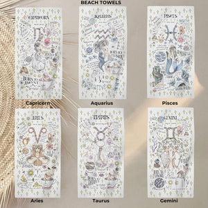 Zodiac Beach Towel Gemini Art Whimsical Summer Cloth Pisces Personalized Birthday Gift Women Astrology Present Daughter