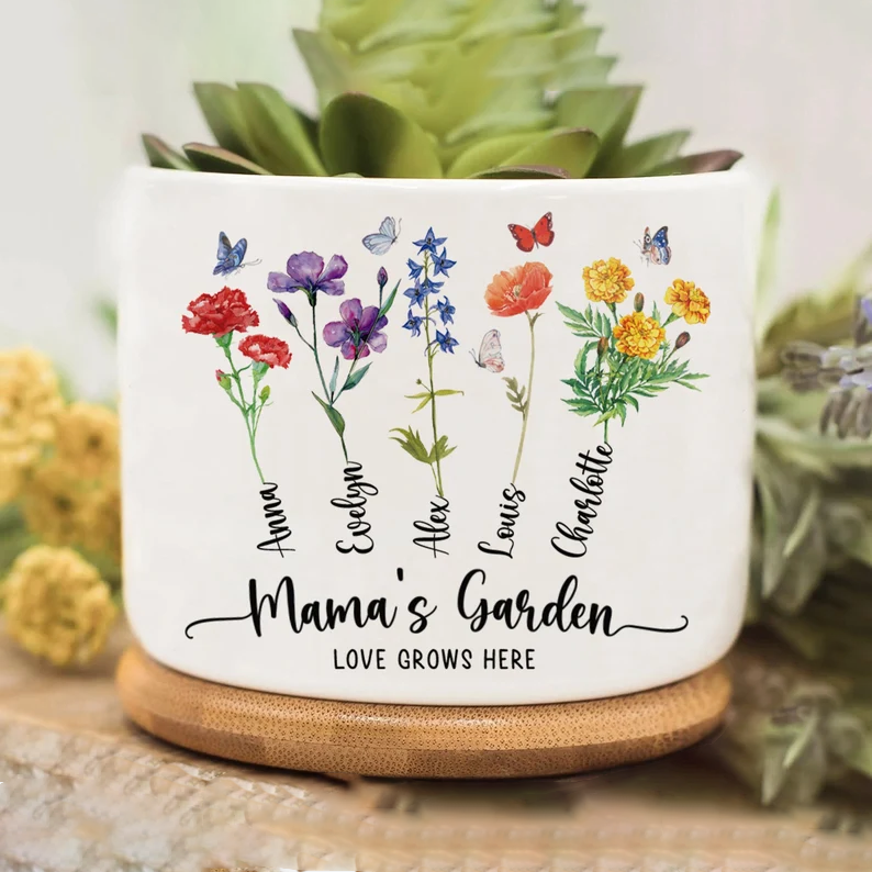 personalized ceramic flower pots Personalized Birth Month Ceramic Flower Pot, Unique Mother's Day Gift for Her, Gift for Grandma, Mom, Wife, Indoor/Outdoor Potter Plant Pot