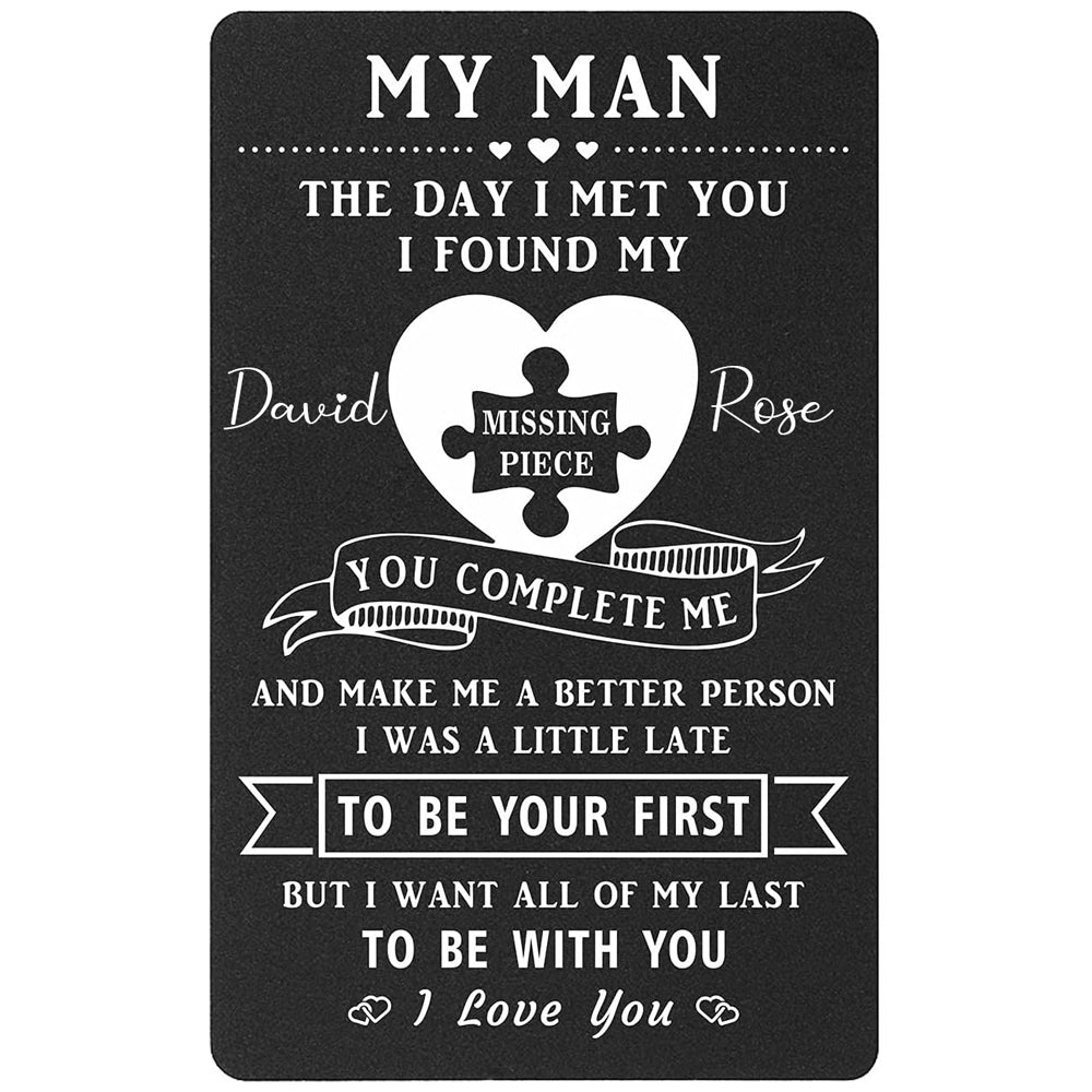 To My Man Wallet Insert Card, Unique Anniversary Valentines Cards Gift for Boyfriend, I Love You Gifts for Men, Birthday Fathers Day Presents