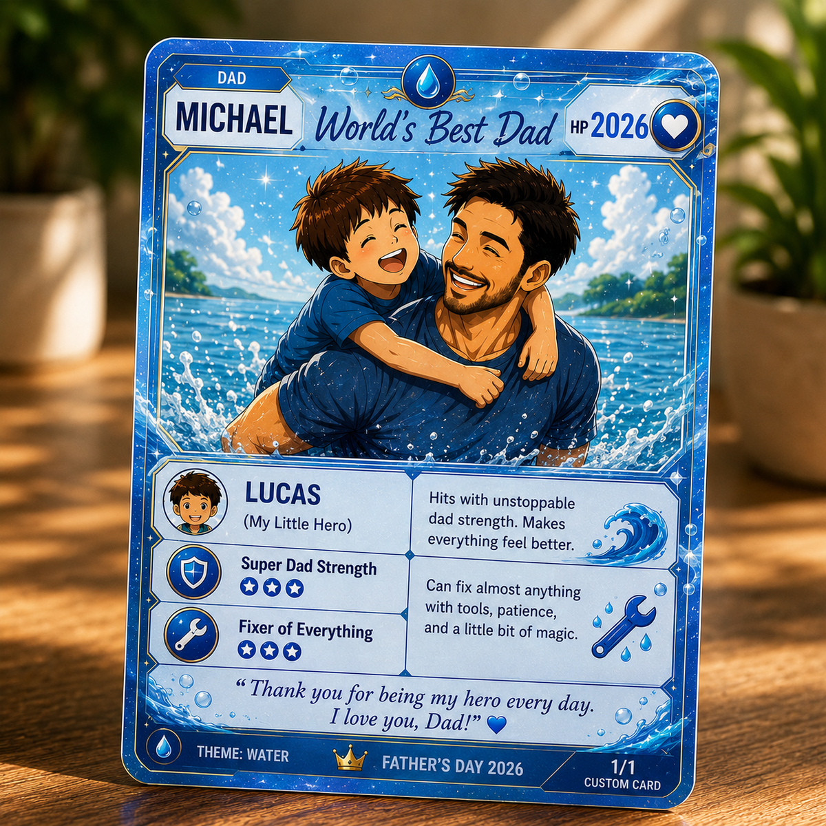 Personalized Dad Card, Custom Father Trading Card, Holographic Acrylic Card, Anime Dad Gift, Father's Day Keepsake, Custom Theme Card