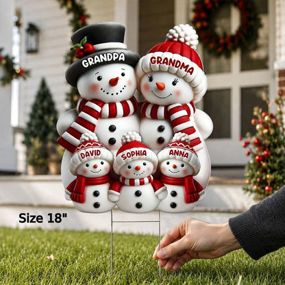 Christmas Cute Snowman Grandpa Grandma Grandkids - Personalized Yard Sign