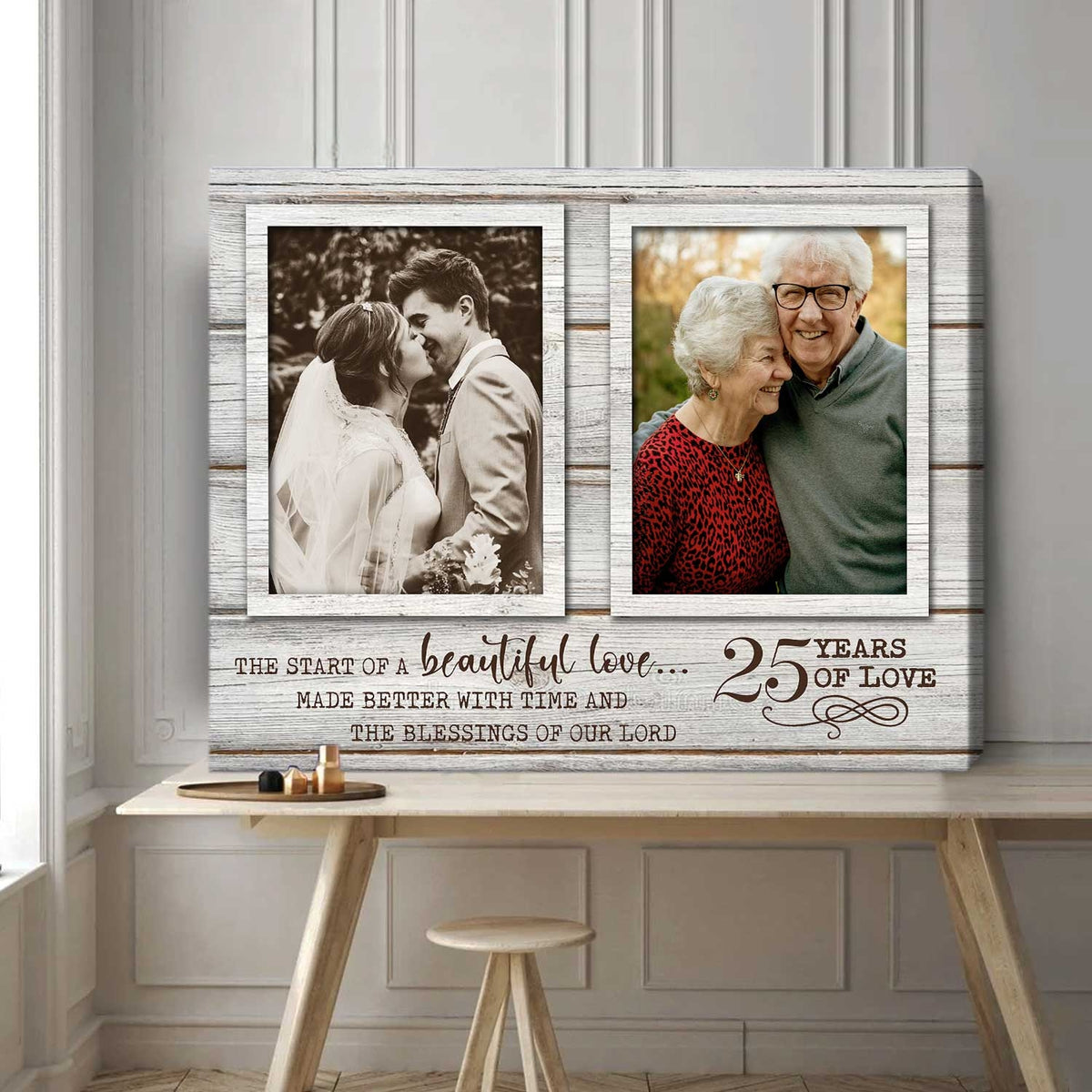 Personalized Canvas Anniversary Gift For Parents, Anniversary Gift For Parents 50th, 40th, 25th, Then And Now Picture Frame