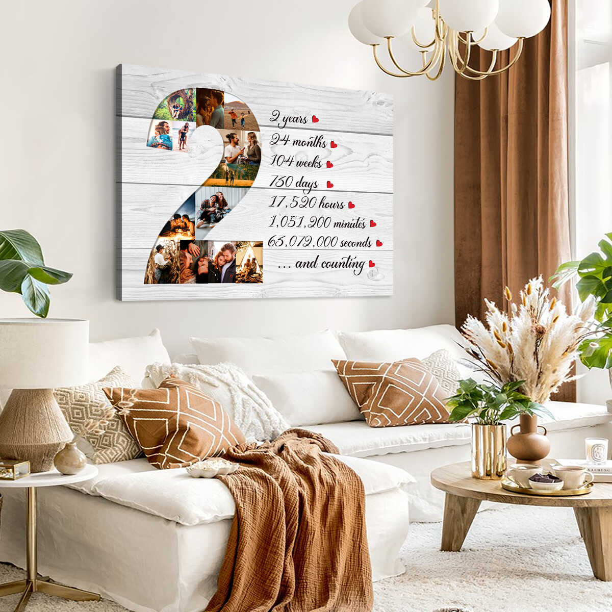 Personalized 2 Years Anniversary Photo Collage, Custom 2nd Anniversary Gift, Second Anniversary Collage Canvas