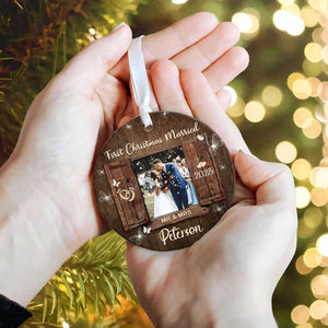 First Christmas Married Christmas Ornament, Mr and Mrs Newlywed Photo Ornament, Personalized Christmas Gift