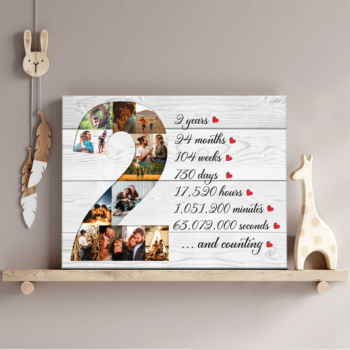 Personalized 2 Years Anniversary Photo Collage, Custom 2nd Anniversary Gift, Second Anniversary Collage Canvas