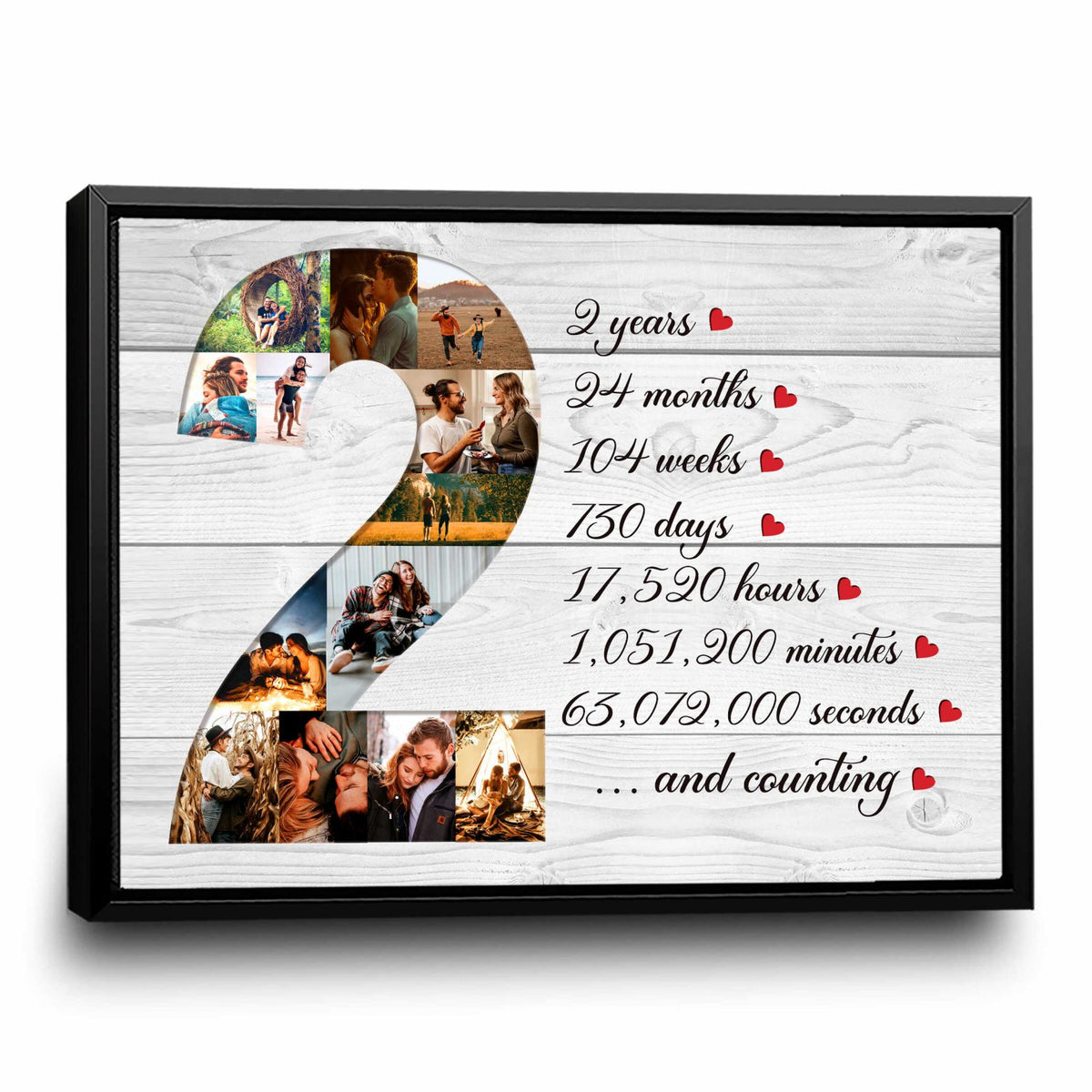 Personalized 2 Years Anniversary Photo Collage, Custom 2nd Anniversary Gift, Second Anniversary Collage Canvas