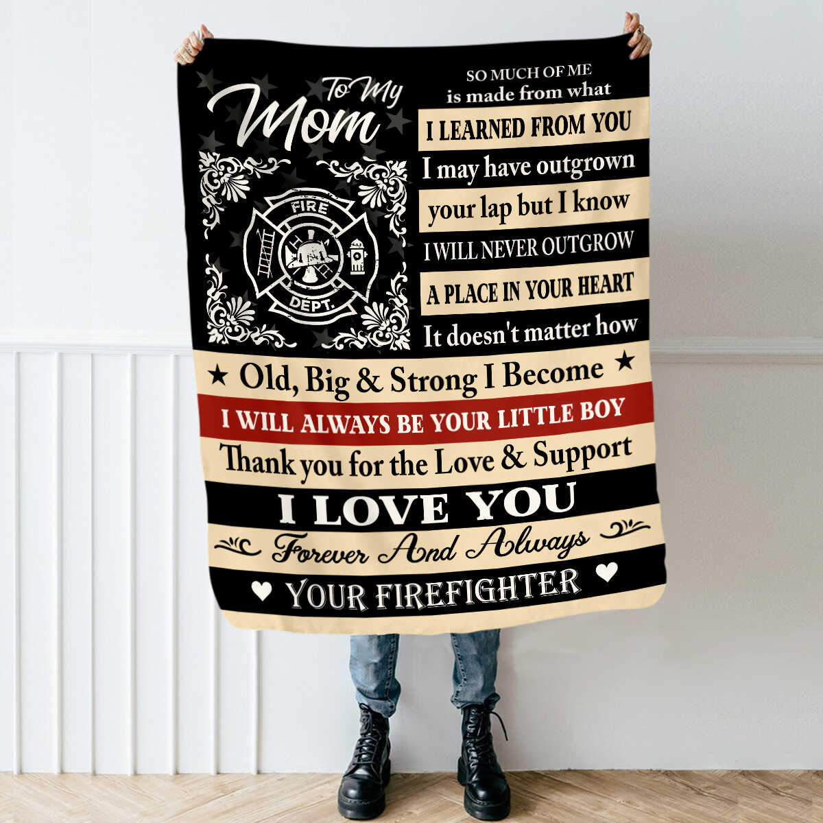 Firefighter Mom Blanket, Gift for Mom from Firefighter Son, Letter to Firefighter Mom Gift