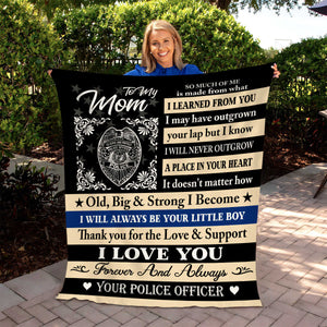 Personalized Police Mom Blanket, Gift for Mom from Police Son, Police Officer Gifts, Letter to Police Mom Gift