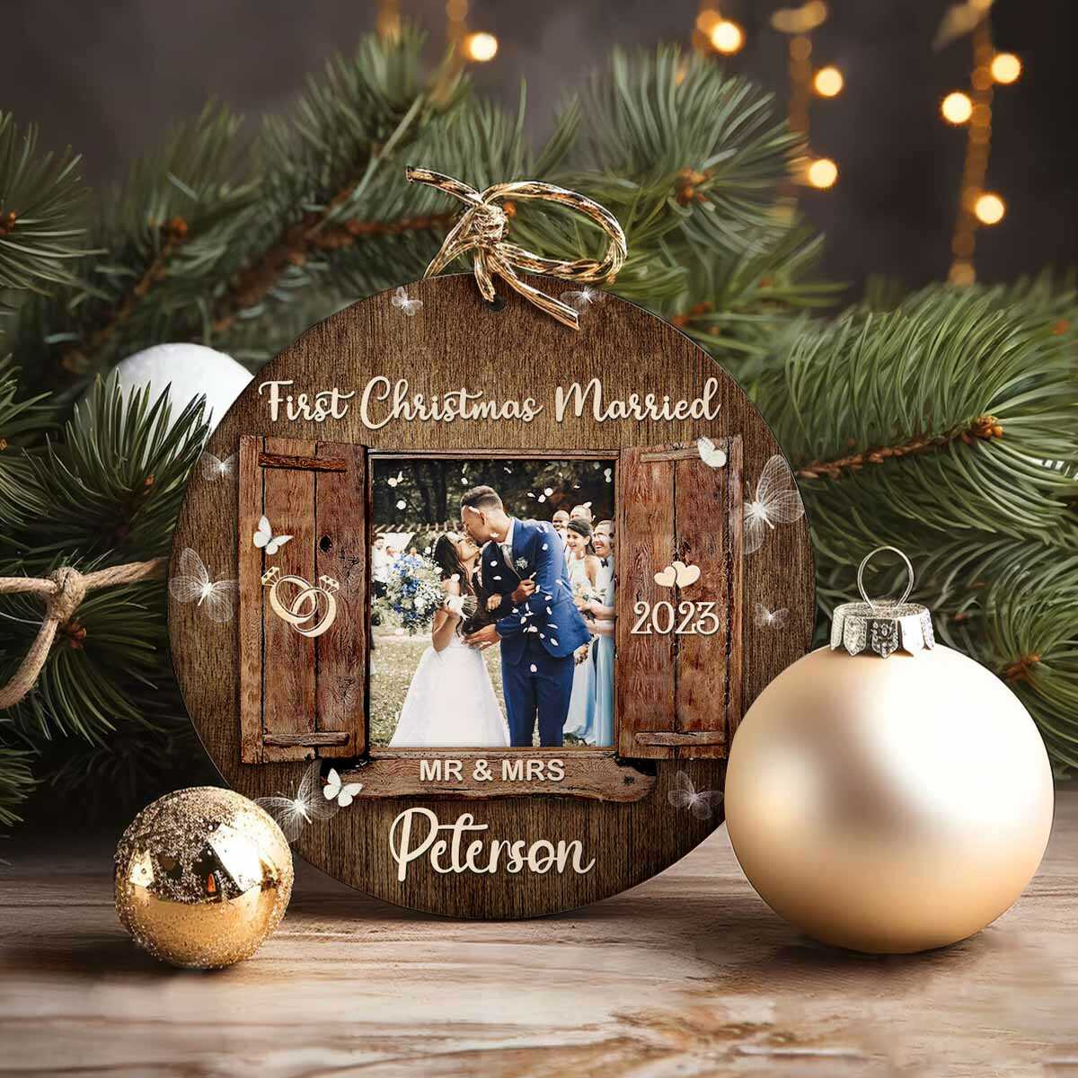 First Christmas Married Christmas Ornament, Mr and Mrs Newlywed Photo Ornament, Personalized Christmas Gift