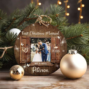 First Christmas Married Christmas Ornament, Mr and Mrs Newlywed Photo Ornament, Personalized Christmas Gift
