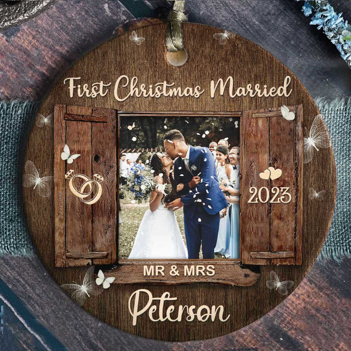 First Christmas Married Christmas Ornament, Mr and Mrs Newlywed Photo Ornament, Personalized Christmas Gift