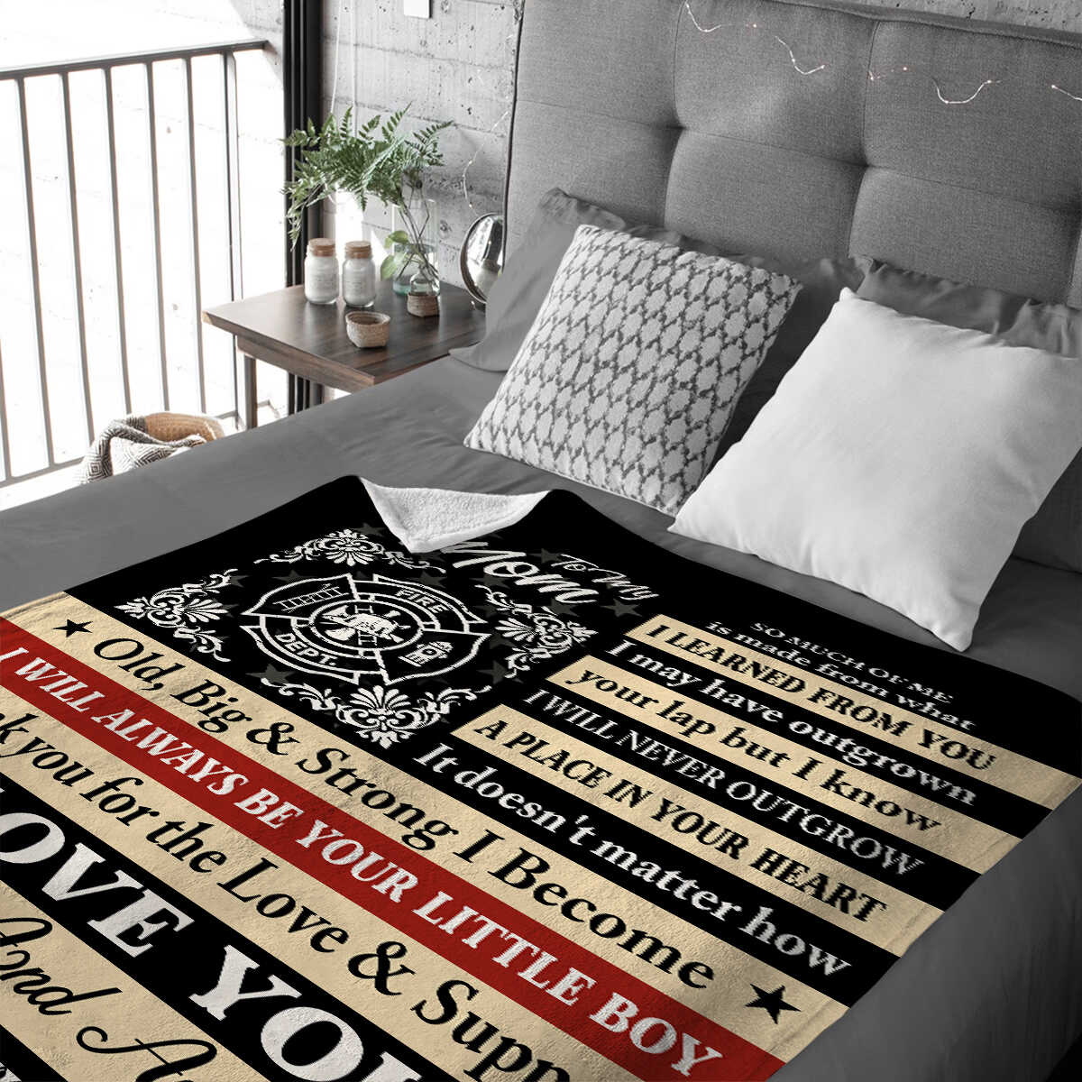 Firefighter Mom Blanket, Gift for Mom from Firefighter Son, Letter to Firefighter Mom Gift