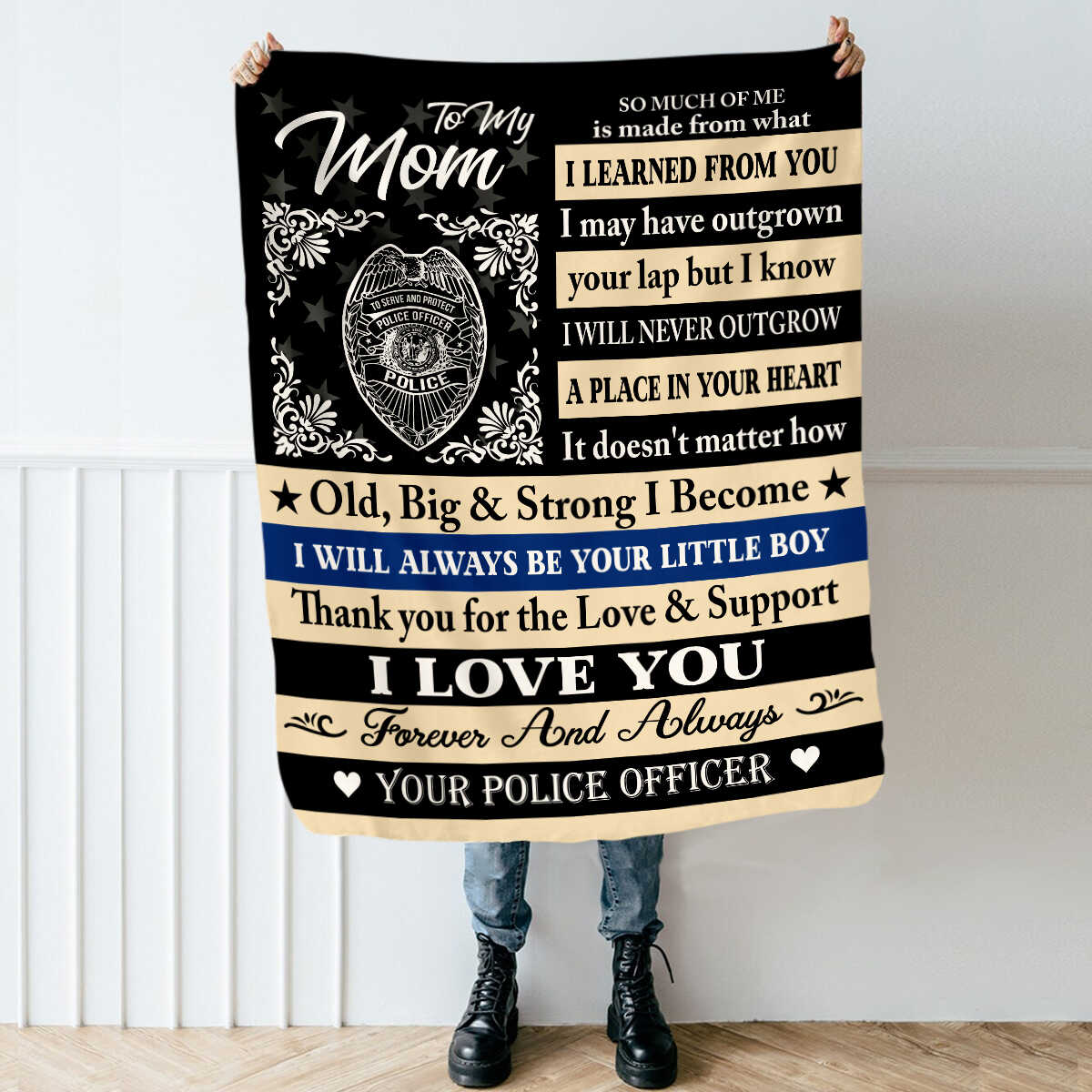 Personalized Police Mom Blanket, Gift for Mom from Police Son, Police Officer Gifts, Letter to Police Mom Gift