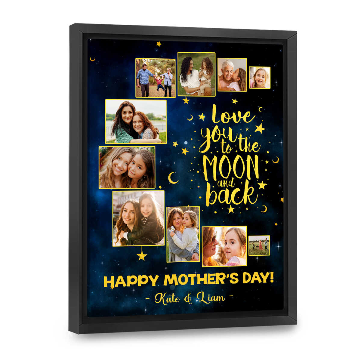 I Love You To The Moon And Back Personalized Moon Photo Collage Canvas, Mother s Day, Best Gifts for Mom s Birthday, Personalized Mom & Daughter Photo Canvas