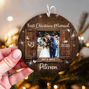 First Christmas Married Christmas Ornament, Mr and Mrs Newlywed Photo Ornament, Personalized Christmas Gift