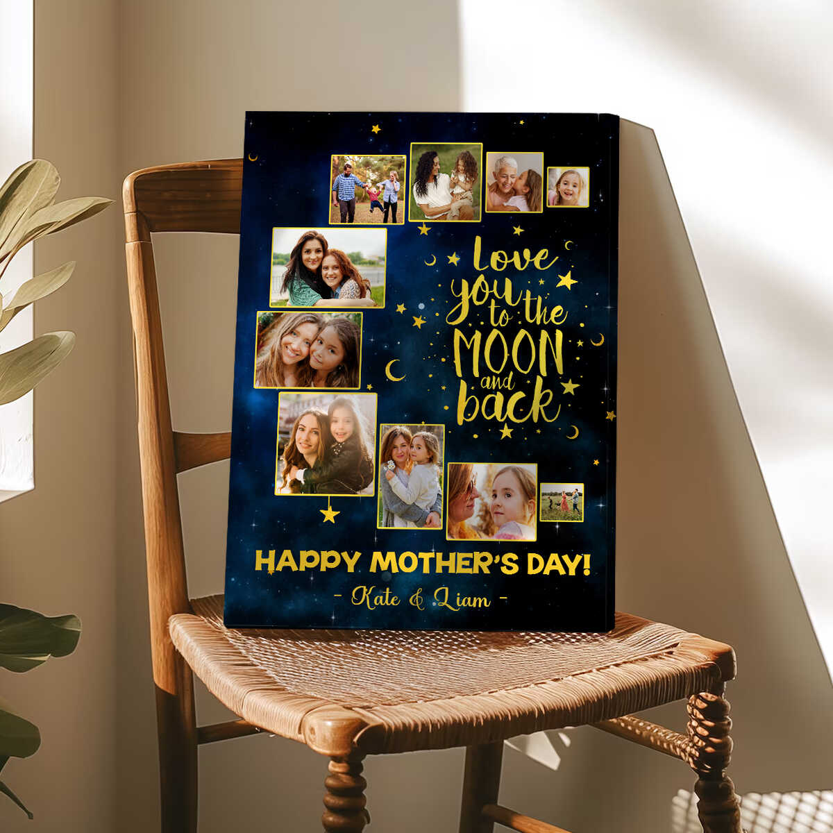 I Love You To The Moon And Back Personalized Moon Photo Collage Canvas, Mother s Day, Best Gifts for Mom s Birthday, Personalized Mom & Daughter Photo Canvas