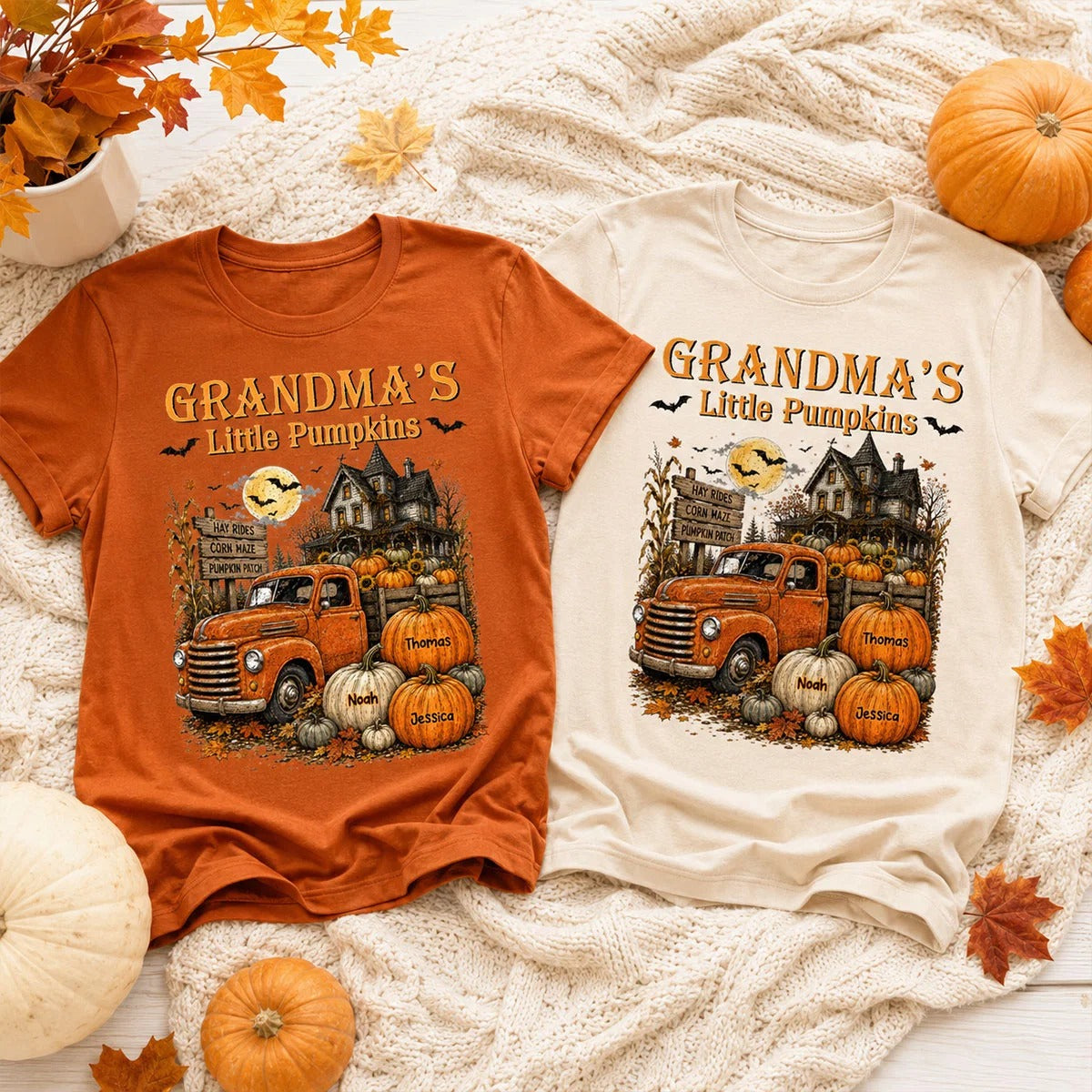 Halloween Town Style Grandma's Little Pumpkins Truck - Personalized Shirt - Halloween Gift For Grandma