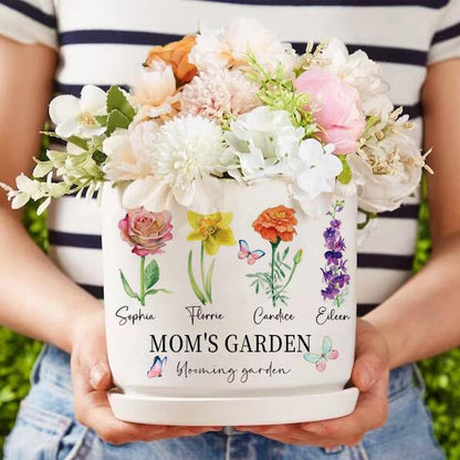 Personalized Grandma's Garden Outdoor Flower Pot With Grandkids Name and Birth Flower For Mother's Day