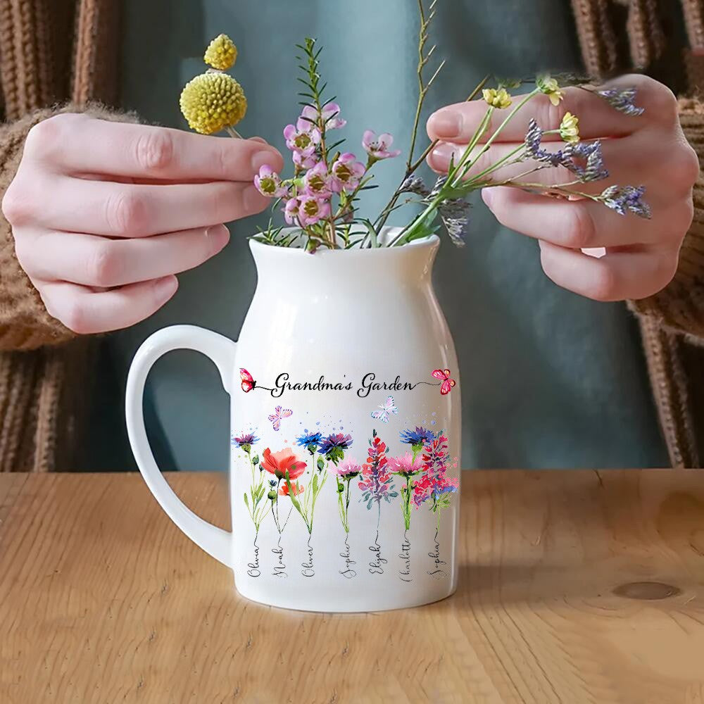 Personalized Grandma's Garden Outdoor Flower Pot With Grandkids Name and Birth Flower For Mother's Day