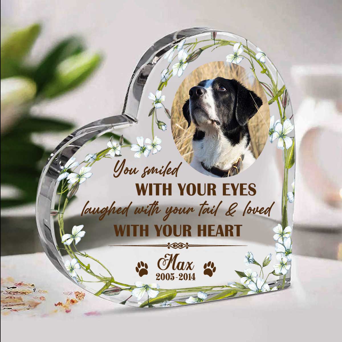 You Smiled With Your Eyes Custom Dog Acrylic Plaque, Personalized Heart Shaped Deceased Pet Plaque, Pet Memorial Gifts