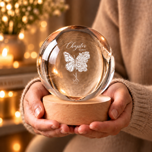 Personalized Birthday Butterfly Crystal Ball Night Light, Custom Name & Birth Flower, Chapter Forty Gift for Her, Milestone Birthday Keepsake For Hers