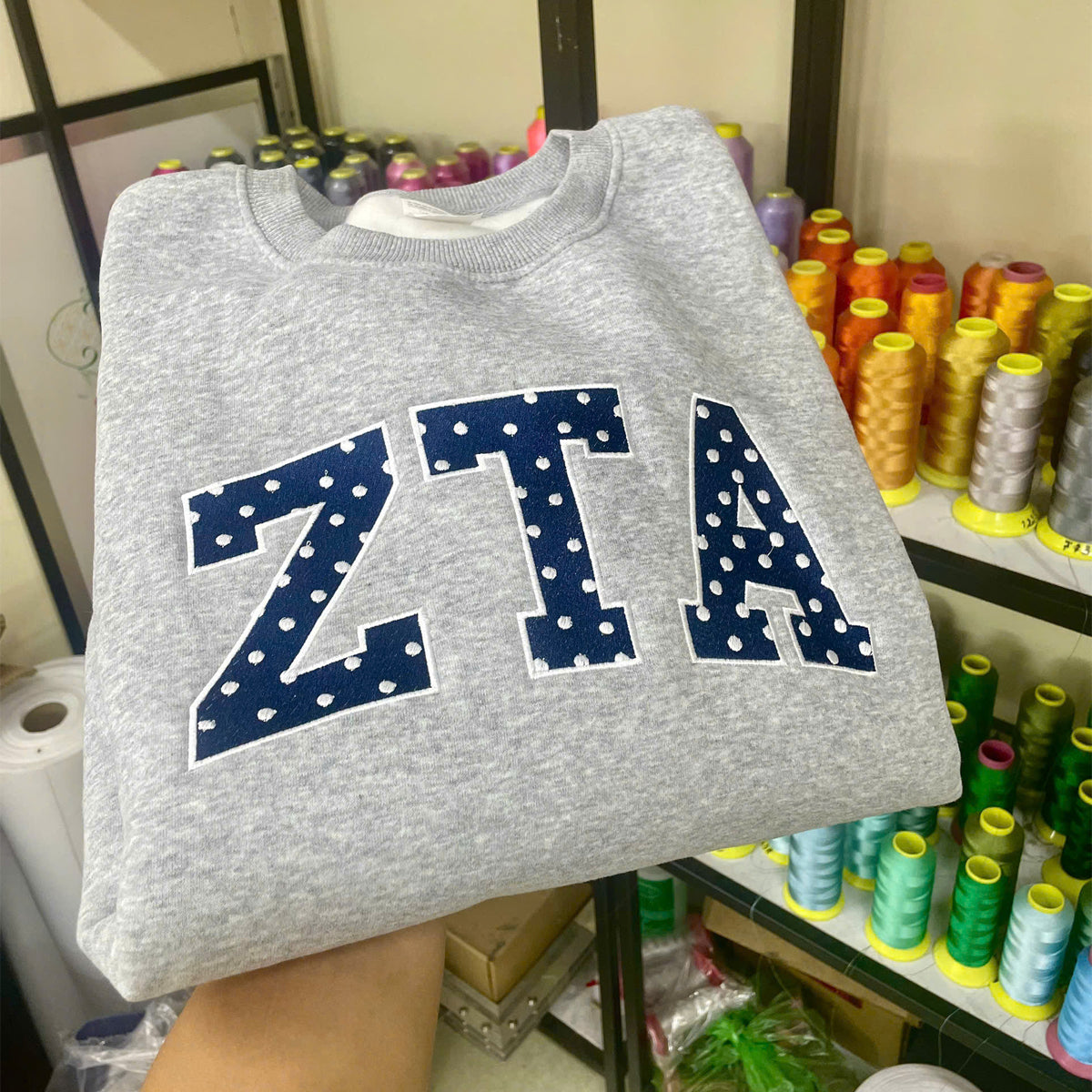 Polka Dot Embroidered Crewneck / Grey Sorority Crewneck / Grey Sorority Sweatshirt / Sorority Apparel / Greek Apparel