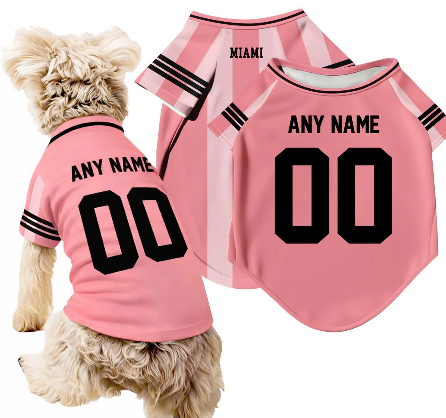 Miami Dog T-Shirt Pet Clothes Jersey for Dogs Custom Name and Number Gifts Soccer Fan Gift, Pet Jersey