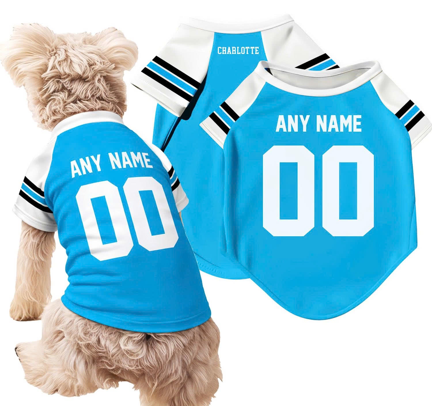 Charlotte Dog T-Shirt Pet Clothes Jersey for Dogs Custom Name and Number Gifts Soccer Fan Gift, Pet Jersey