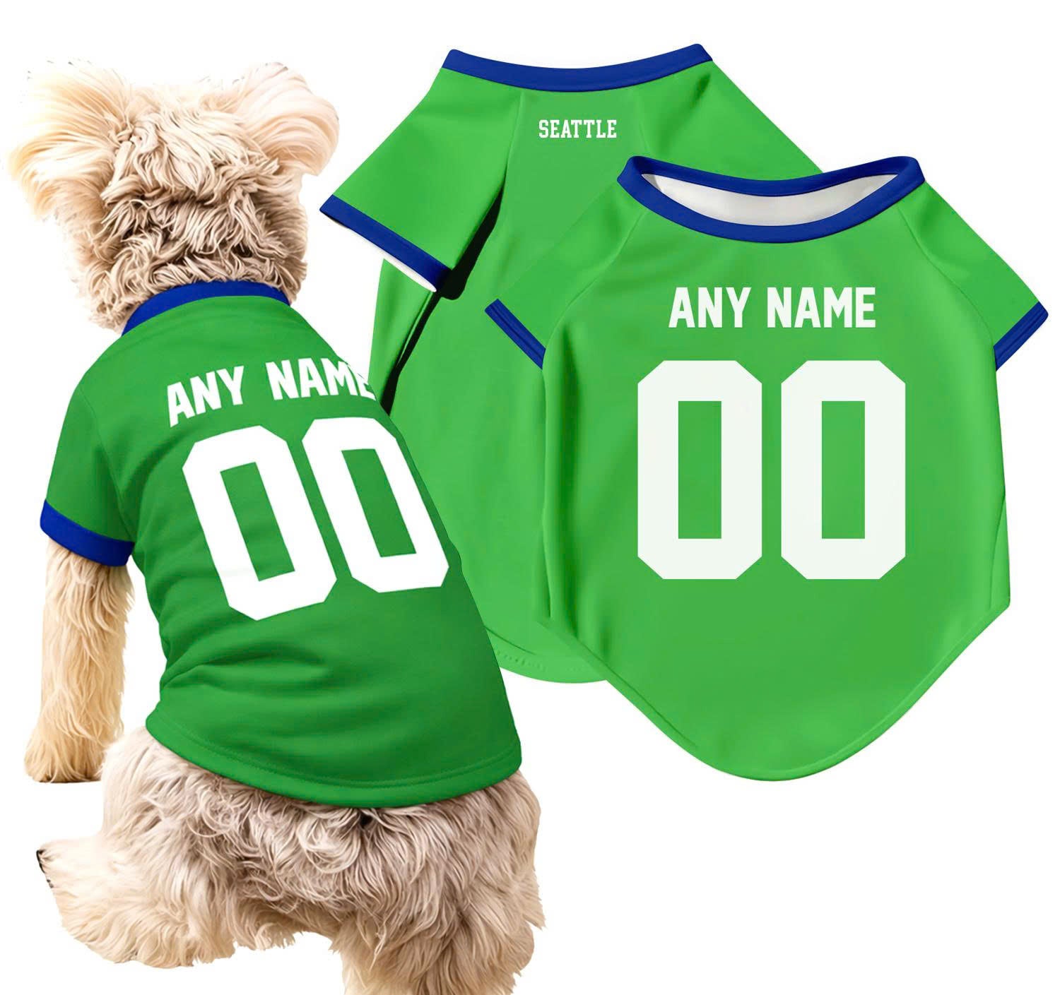 Seatle Dog T-Shirt Pet Clothes Jersey for Dogs Custom Name and Number Gifts Soccer Fan Gift, Pet Jersey