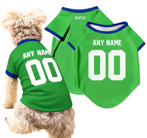 Seatle Dog T-Shirt Pet Clothes Jersey for Dogs Custom Name and Number Gifts Soccer Fan Gift, Pet Jersey