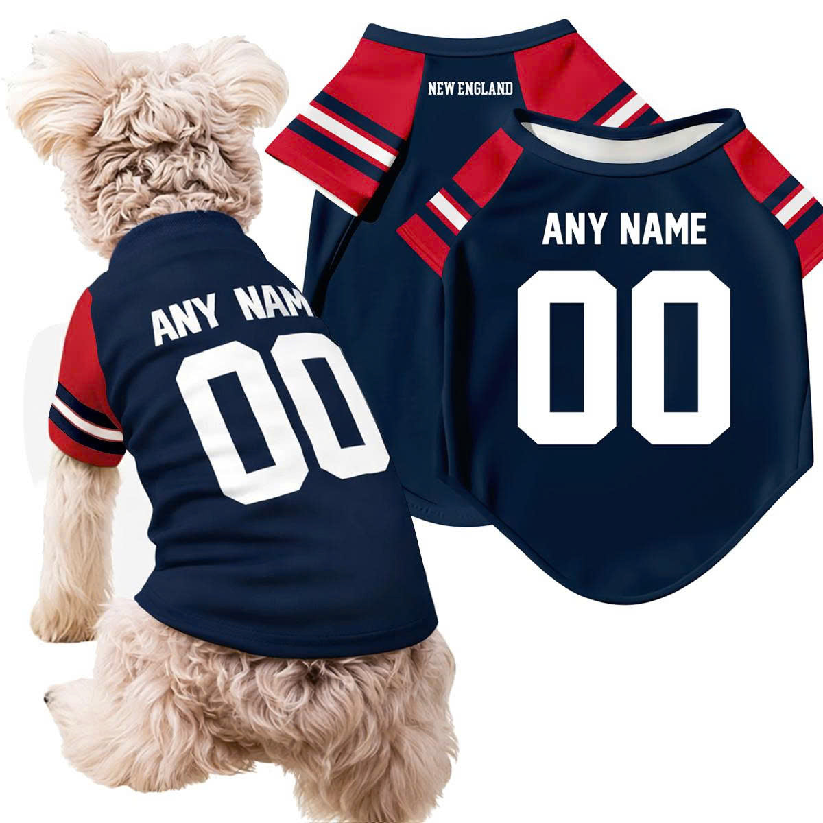 New England Soccer Dog T-Shirt Pet Clothes Jersey for Dogs Custom Name and Number Gifts Soccer Fan Gift, Pet Jersey
