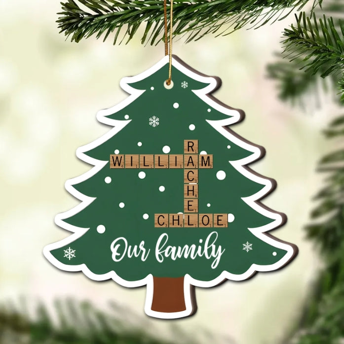 Personalized Family Name Crossword Christmas Tree 2-Layer Wooden Ornament - Custom Gift Family Gift Christmas Gift
